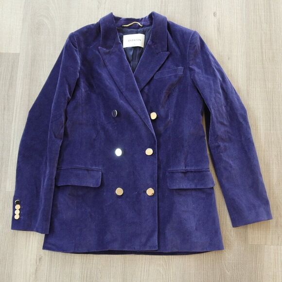 ARITZIA Babaton Blue Velvet Blazer 6 Gold Buttons Double Breast Chic glam retro - Picture 1 of 8